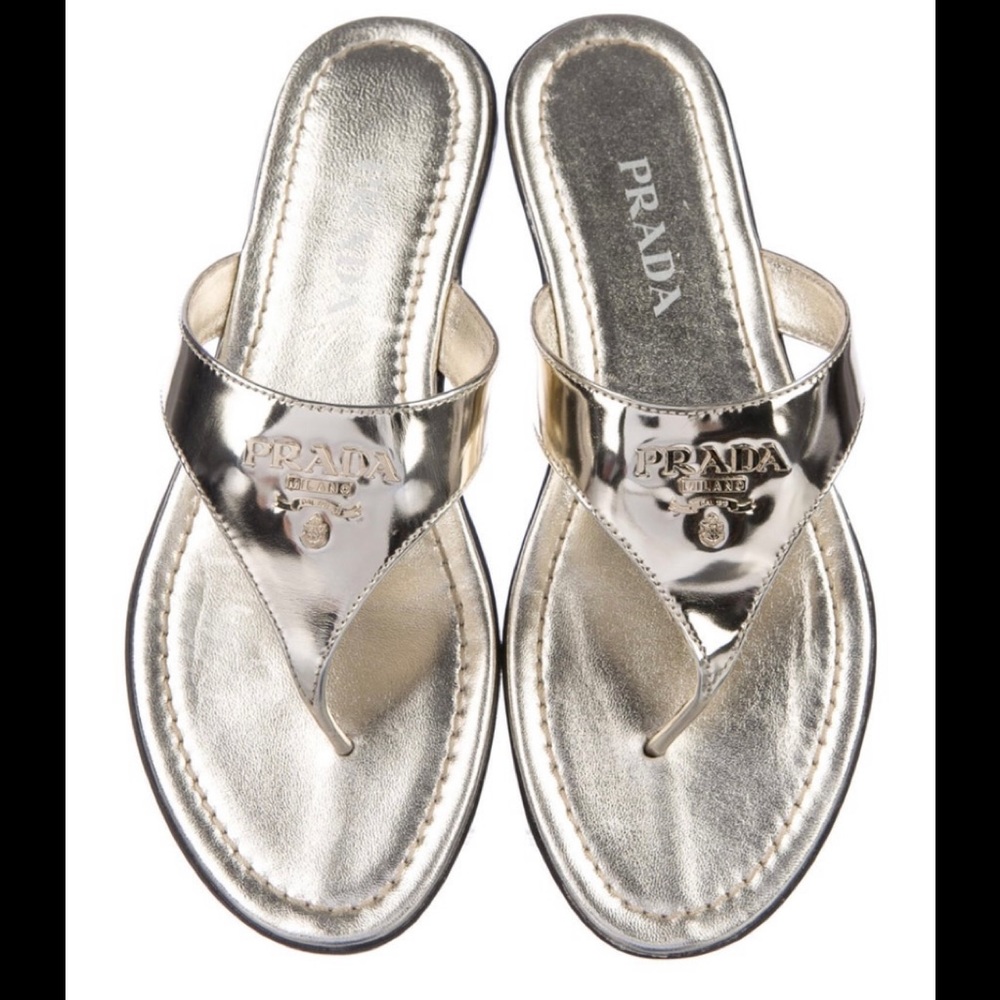 Prada gold flip flops